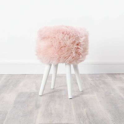 Hocker aus Lammfell in Blush Pink - Weiß