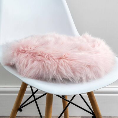 Cuscino per sedia rotondo in pelle di pecora rosa cipria