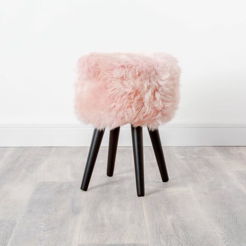 Blush Pink Sheepskin Wood Stool - Black
