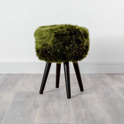 Tabouret en Peau de Mouton Vert Olive - Noir