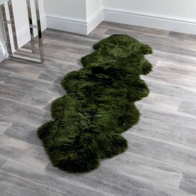 Alfombra doble de piel de oveja verde oliva