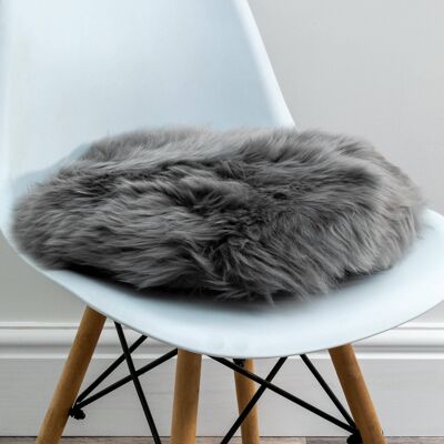 Cuscino per sedia rotondo in pelle di pecora grigia