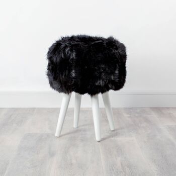 Tabouret en Peau de Mouton Noir - Blanc 1