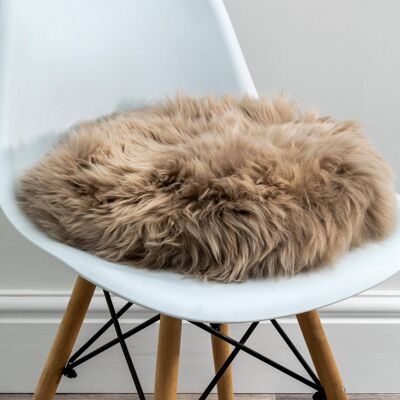 Coussin de chaise rond en peau de mouton marron clair