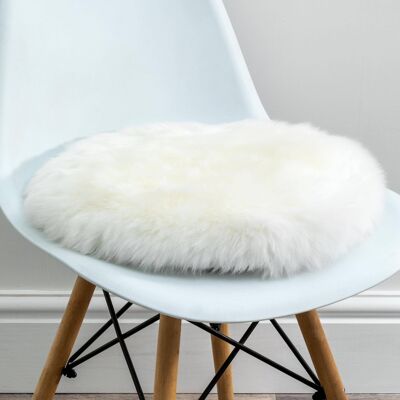 Coussin de chaise rond en peau de mouton blanc naturel