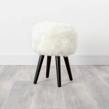 Tabouret en Bois de Mouton Blanc Naturel - Noir 1