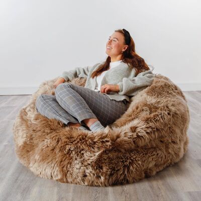 Pouf XXL Luxueux en Peau de Mouton Marron Clair