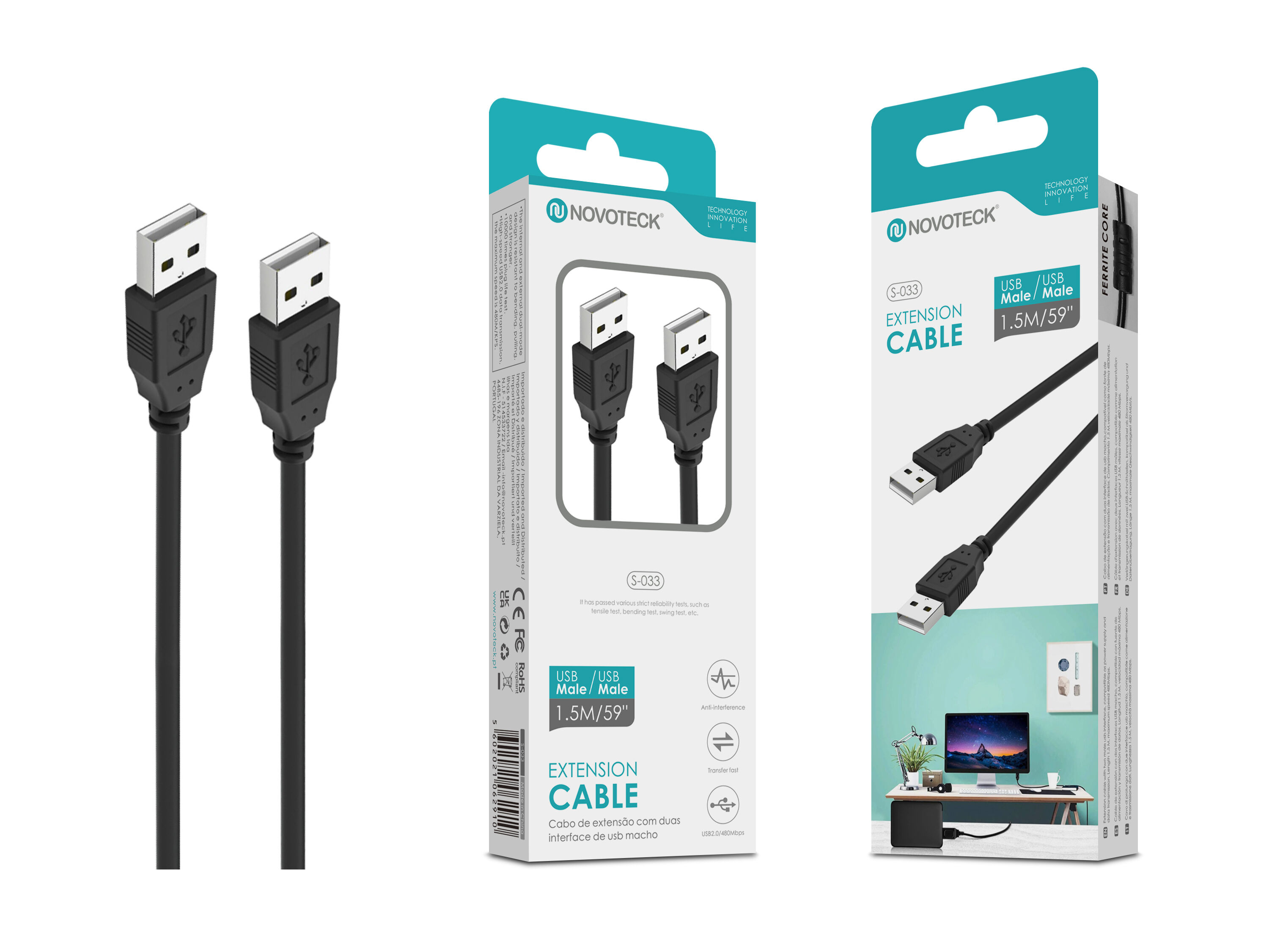 Câble d'extension USB 1.50M Mâle-Mâle S-033