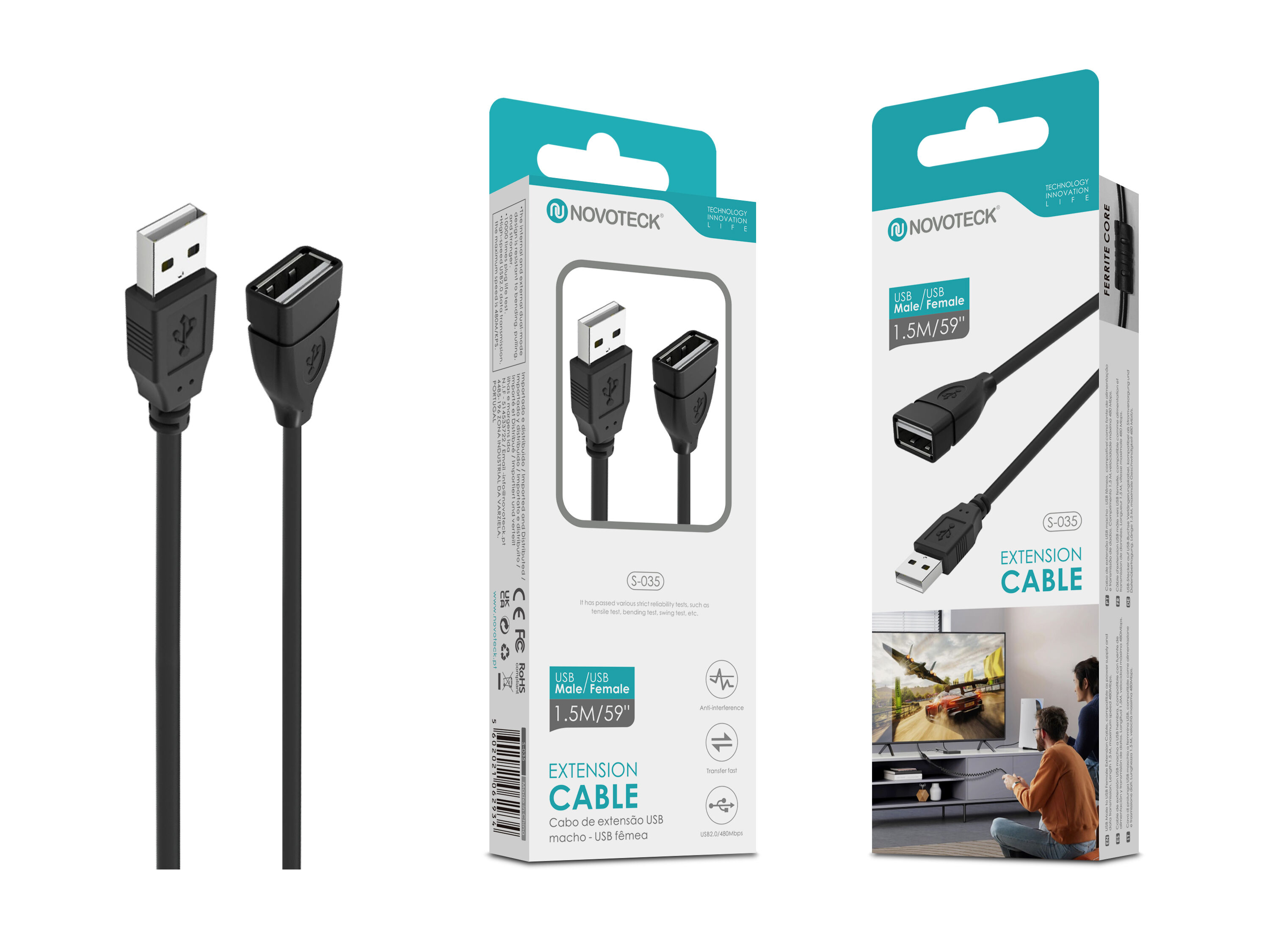 Câble d'extension USB – Mâle/Femelle, 1.5 m, USB 2.0, S-035