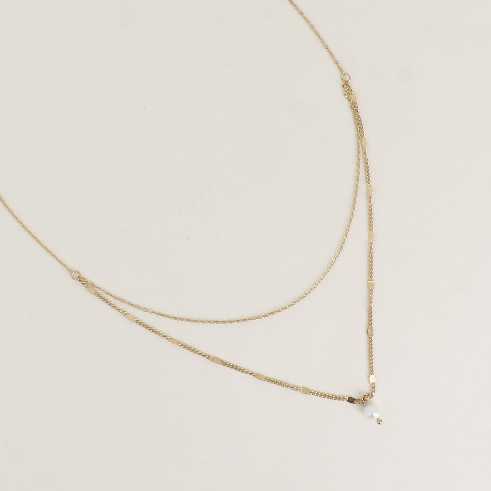 Collier - 2 rangs avec perle d'eau douce