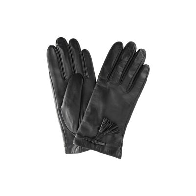 Smooth leather glove with fleece lining for women-color: 990 - black