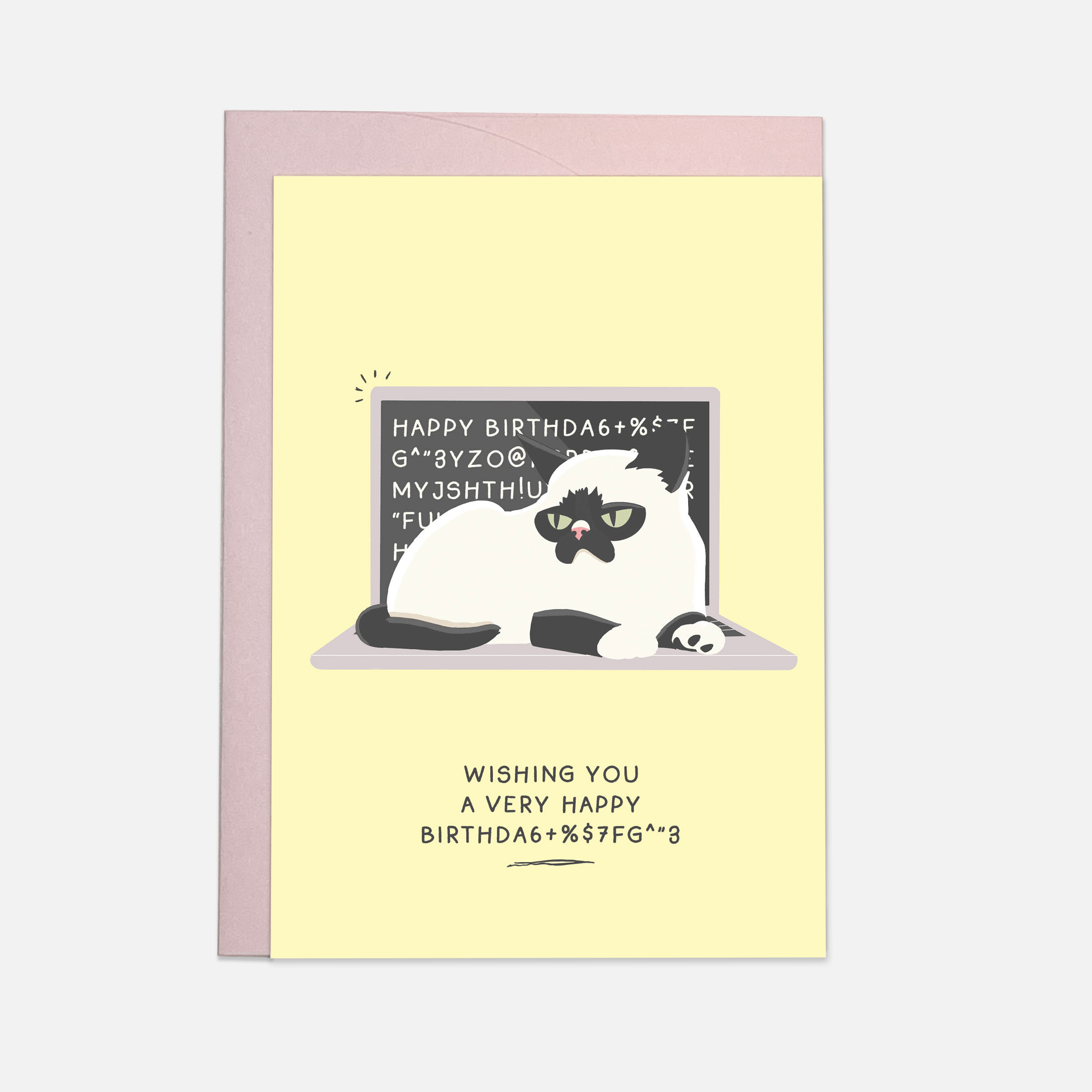 Cat bday laptop - greeting card