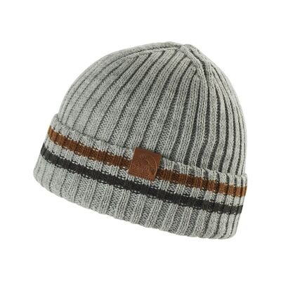 Knitted hat with subtle stripes for men. Color: 825 - light gray melange