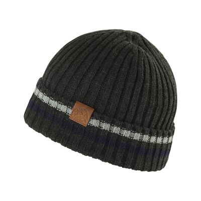Knitted hat with subtle stripes for men color: 880 - anthracite melange