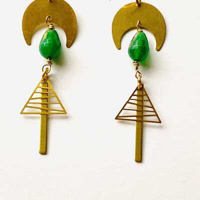 Agate (Green) Brass Earrings