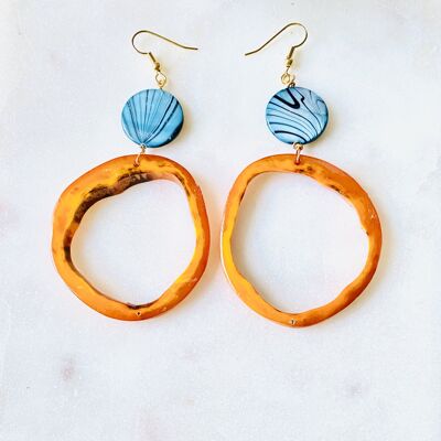 Recycled Horn with Blue Shell Gold Earrings