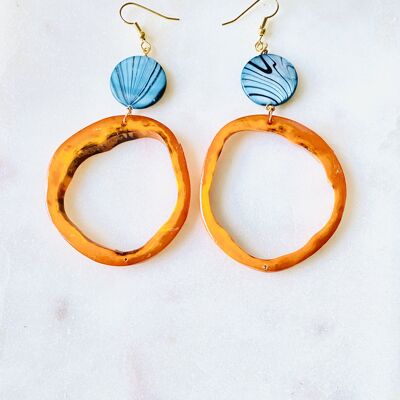 Recycled Horn with Blue Shell Gold Earrings