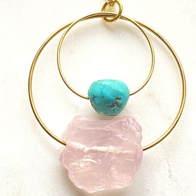 Rose Quartz and Turquoise Brass Necklace