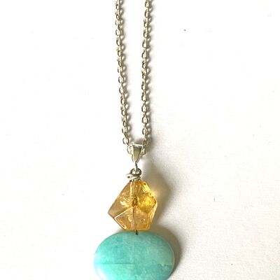 Amazonite and Citrine Silver Necklace