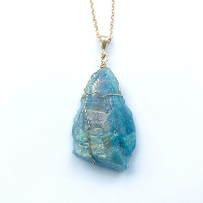 Aqua Quartz (Blue) Gold Necklace