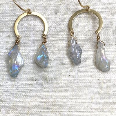 Aqua Quartz Brass Earrings