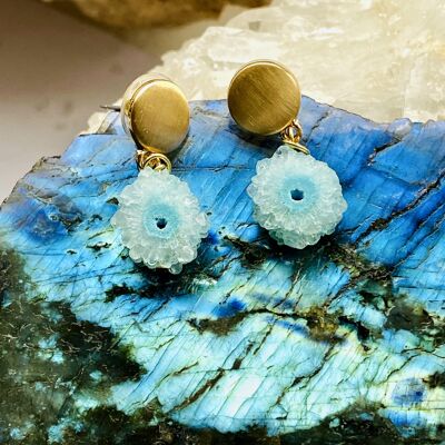 Blue Drusy Gold Stud Earrings