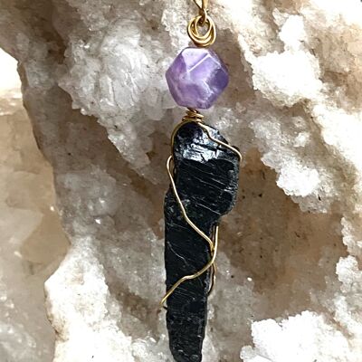 Tourmaline (Black) and Amethyst Gold Necklace