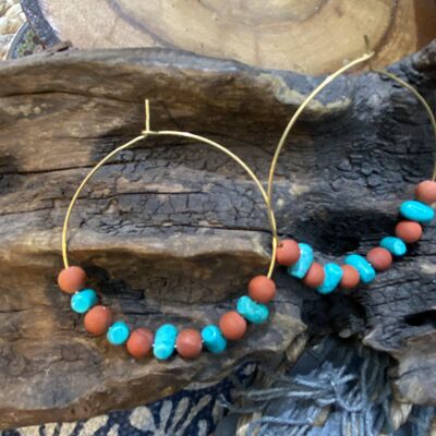 Red Jasper and Turquoise Brass Earrings