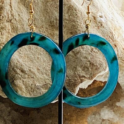 Blue Recycled Horn Gold Earrings
