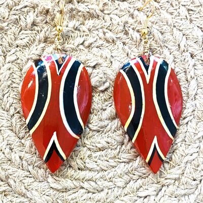 Red, Black, and White Gold Earrings