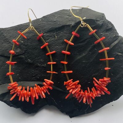 Sea bamboo Red and Gold Earrings