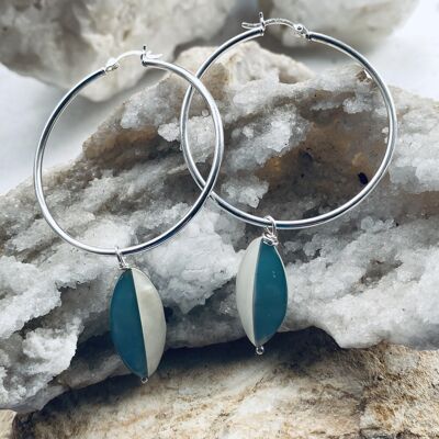 Sterling Silver Hoops with Mother of Pearl (blue and White)