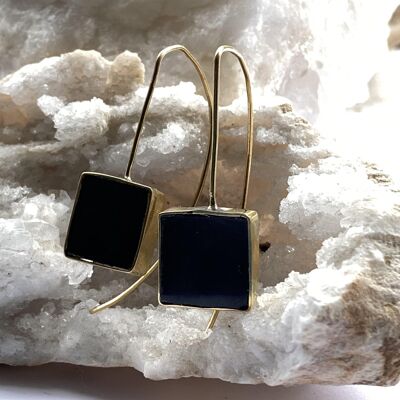 Black Earrings with Brass