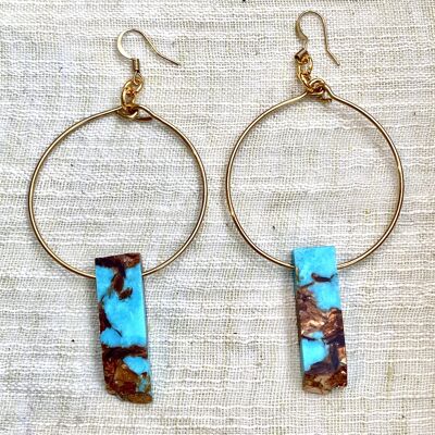 Turquoise and Resin Brass Earrings