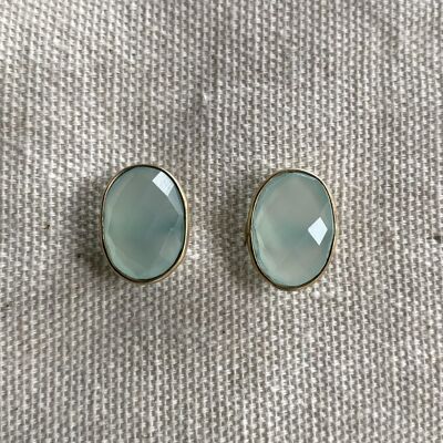 Chalcedony Gold on Silver Earrings Studs