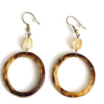 Brown Horn (recycled) and Citrine Gold Earrings