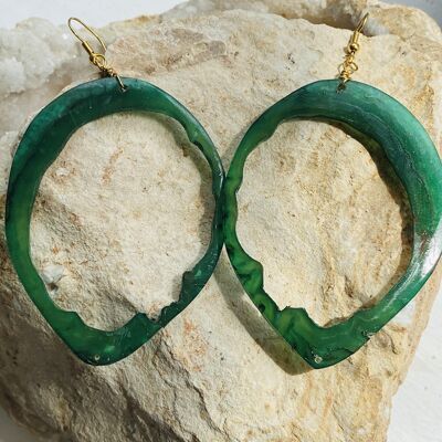 Green Recycled Horn Gold Earrings