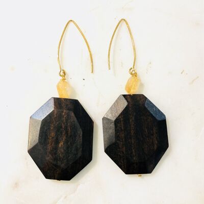 Wood and Citrine Gold on Silver Earrings