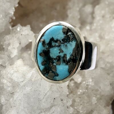 Turquoise (natural) with Pyrite Sterling Silver Ring