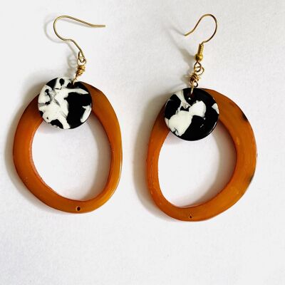 Horn (Recycled) Orange and Black and White Earrings