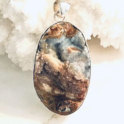 Drusy Agate Sterling Silver Pendant Necklace