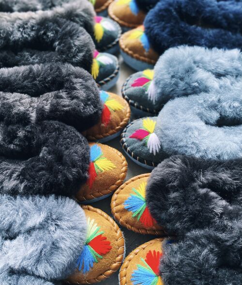 Dark Fur Range Embroidered Moccasin Slippers