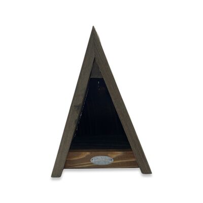 Triangular wooden bird feeder