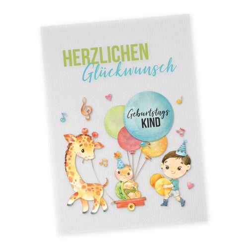Postkarte mit Button | Herzlichen Glückwunsch zum Verschicken und Verschenken | Design Giraffe | 35mm Button bedruckt mit Geburtstagskind
