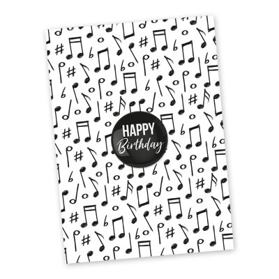 Postal con botón | Notas para enviar y regalar | Notas de diseño | Botón de 35 mm impreso con Feliz cumpleaños