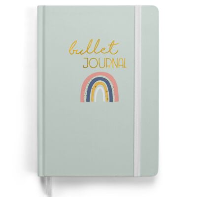 Premium Bullet Journal Starter Set - (Arcoíris) - Cuaderno A5 con puntos | 192 páginas de papel punteado de 120 g / m² de grosor | con cuadrícula de puntos, banda elástica, portalápices, bolsillo triangular, instrucciones