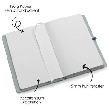 Premium Bullet Journal Starter Set - (Bleu) - Carnet A5 pointillé | 192 pages papier pointillé épais 120g/m² | avec grille de points, poche triangulaire, instructions et plus 3
