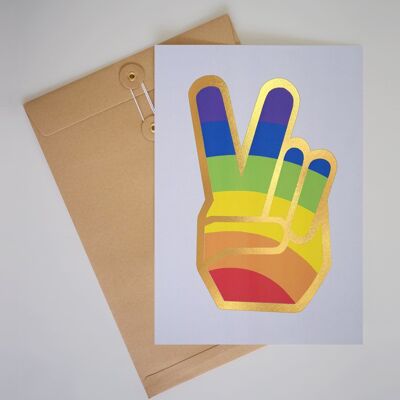 A4 rainbow peace sign gold foil print