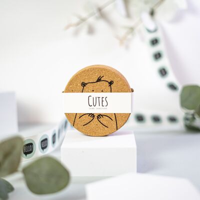 Cutes - Cork coasters - Without Box - round, set of 6 pieces, eco-friendly coaster set