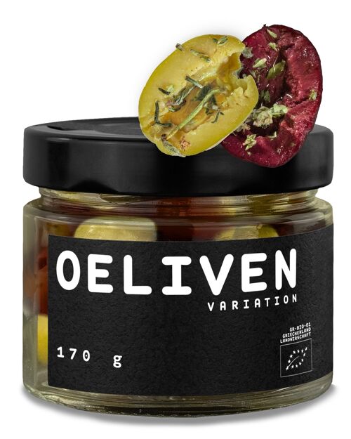 Bio Oliven Mix 170 g -  mariniert mit mediterranen Kräutern